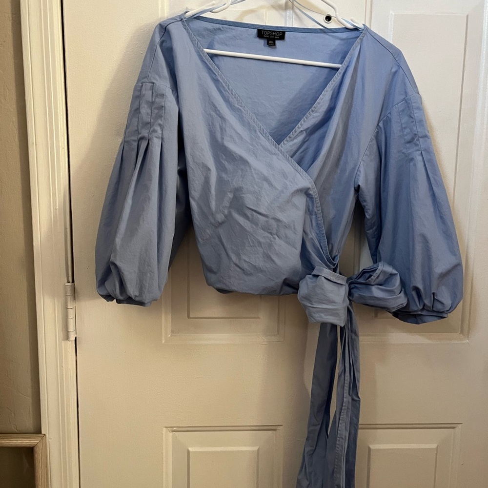 Topshop Light Blue Wrap Blouse